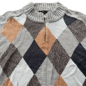 alan stuart argyle 1/4 zip pullover sweater mens size‎ xl xlarge